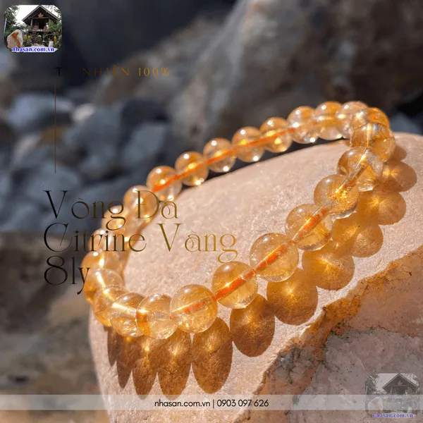 Vòng đá citrine vàng 8ly thiên nhiên - Đá chiêu tài, hút lộc, trợ công danh
