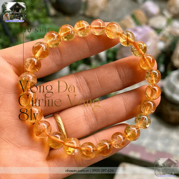 Vòng đá citrine vàng 8ly thiên nhiên - Đá chiêu tài, hút lộc, trợ công danh