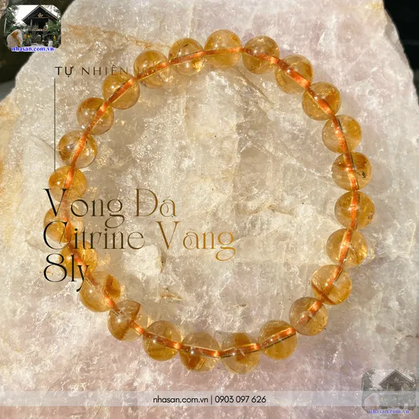Vòng đá citrine vàng 8ly thiên nhiên - Đá chiêu tài, hút lộc, trợ công danh