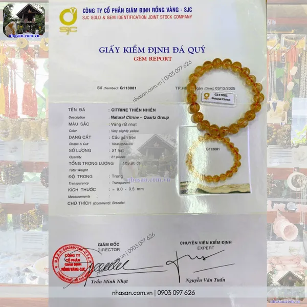 Vòng đá citrine vàng 8ly thiên nhiên - Đá chiêu tài, hút lộc, trợ công danh