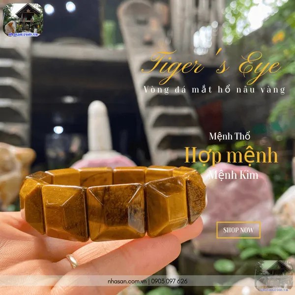 Vòng đá mắt hổ nâu vàng bản vuông 20ly, vòng phong thủy nam chiêu tài lộc, hộ mệnh