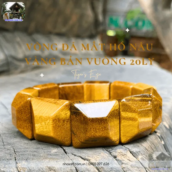 Vòng đá mắt hổ nâu vàng bản vuông 20ly, vòng phong thủy nam chiêu tài lộc, hộ mệnh