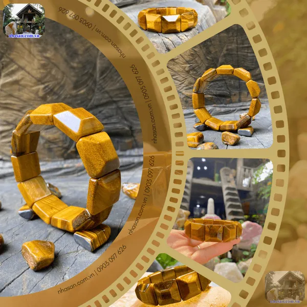 Vòng đá mắt hổ nâu vàng bản vuông 20ly, vòng phong thủy nam chiêu tài lộc, hộ mệnh