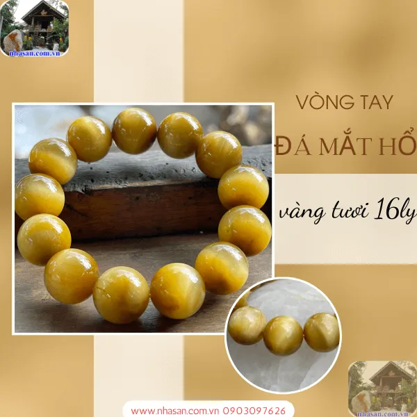 Vòng đá mắt hổ tâm vàng tươi 16ly - Biểu Tượng Của Sức Mạnh, Quyền Lực Và May Mắn
