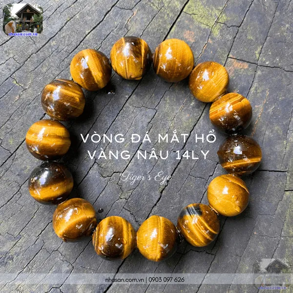 Vòng đá mắt hổ vàng nâu 14ly - Bùng cháy sức mạnh và may mắn