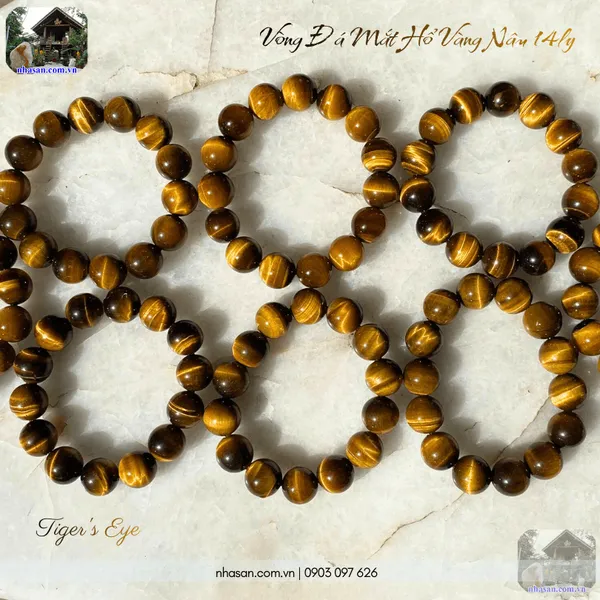 Vòng đá mắt hổ vàng nâu 14ly - Bùng cháy sức mạnh và may mắn