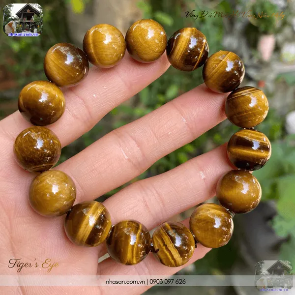 Vòng đá mắt hổ vàng nâu 14ly - Bùng cháy sức mạnh và may mắn