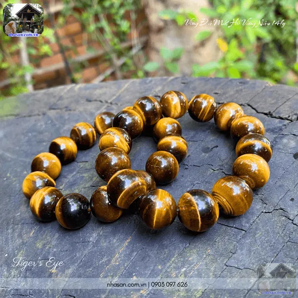Vòng đá mắt hổ vàng nâu 14ly - Bùng cháy sức mạnh và may mắn