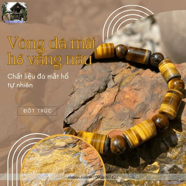 Vòng đá mắt hổ vàng nâu đốt trúc 8ly tăng cường bản lĩnh