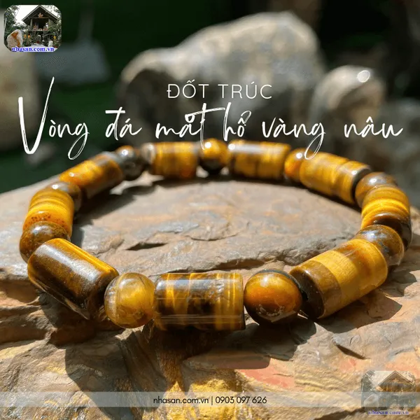 Vòng đá mắt hổ vàng nâu đốt trúc 8ly tăng cường bản lĩnh