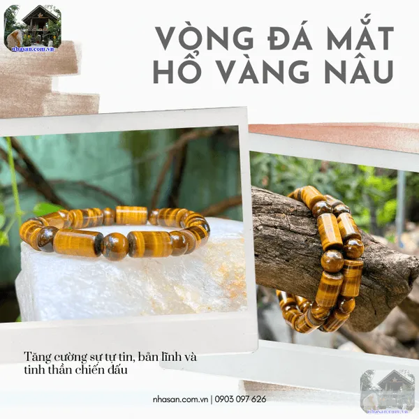 Vòng đá mắt hổ vàng nâu đốt trúc 8ly tăng cường bản lĩnh