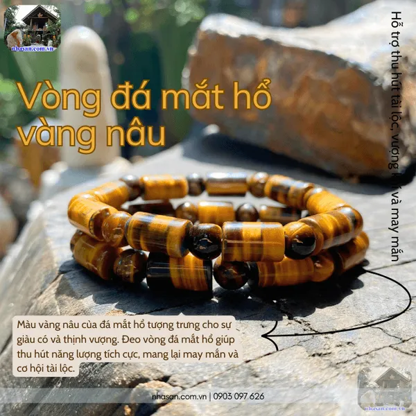 Vòng đá mắt hổ vàng nâu đốt trúc 8ly tăng cường bản lĩnh
