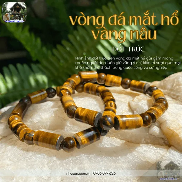 Vòng đá mắt hổ vàng nâu đốt trúc 8ly tăng cường bản lĩnh