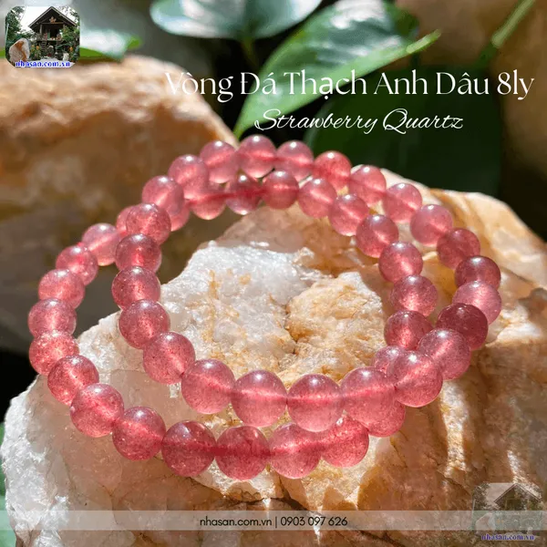 Vòng đá thạch anh dâu 8ly tự nhiên