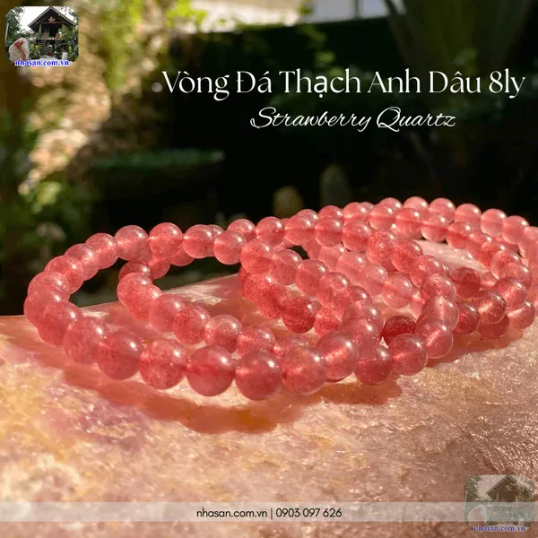 Vòng đá thạch anh dâu 8ly tự nhiên