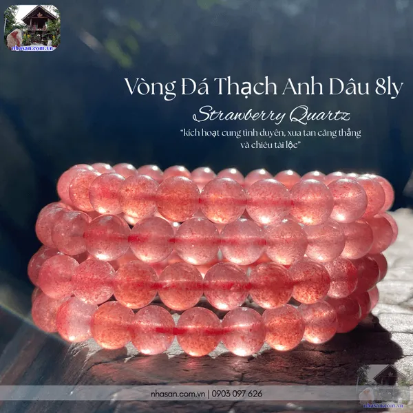 Vòng đá thạch anh dâu 8ly tự nhiên