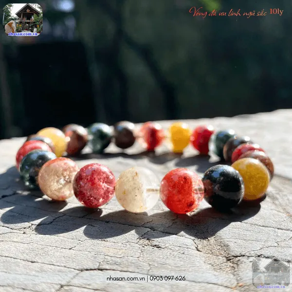 Vòng đá ưu linh ngũ sắc 10ly thiên nhiên "vườn cảnh" chiêu tài, vượng khí