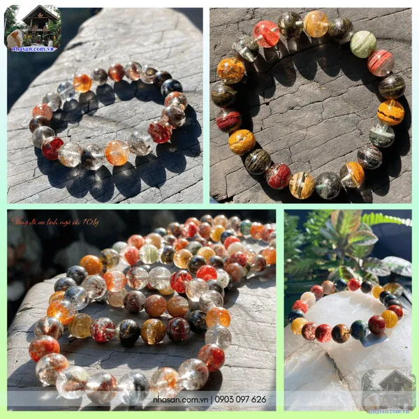 Vòng đá ưu linh ngũ sắc 10ly thiên nhiên "vườn cảnh" chiêu tài, vượng khí