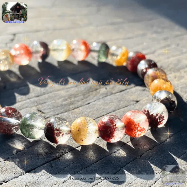 Vòng đá ưu linh ngũ sắc 8ly thiên nhiên, chiêu tài lộc, vượng khí, hợp mọi mệnh