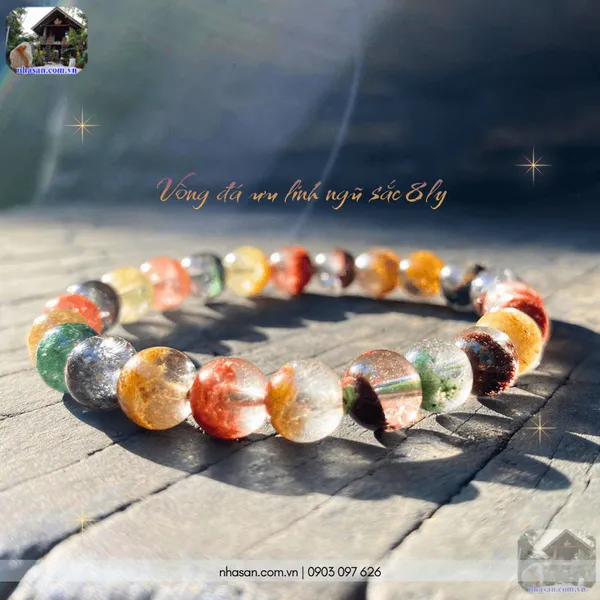 Vòng đá ưu linh ngũ sắc 8ly thiên nhiên, chiêu tài lộc, vượng khí, hợp mọi mệnh