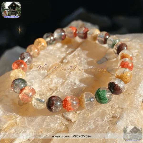 Vòng đá ưu linh ngũ sắc 8ly thiên nhiên, chiêu tài lộc, vượng khí, hợp mọi mệnh