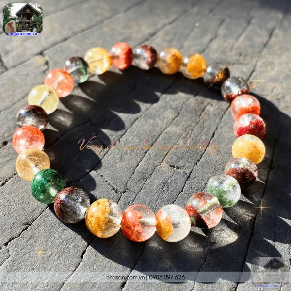 Vòng đá ưu linh ngũ sắc 8ly thiên nhiên, chiêu tài lộc, vượng khí, hợp mọi mệnh