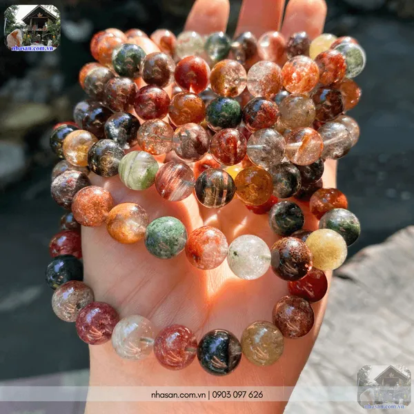 Vòng đá ưu linh ngũ sắc 10ly thiên nhiên "vườn cảnh" chiêu tài, vượng khí