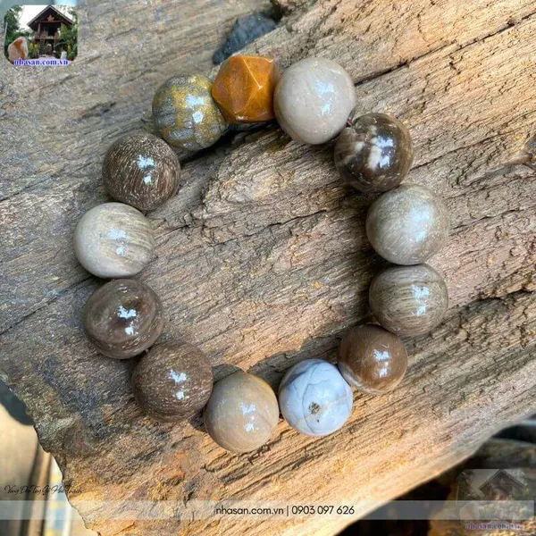 Vòng đeo tay gỗ hóa thạch 17ly