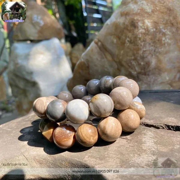 Vòng đeo tay gỗ hóa thạch 17ly