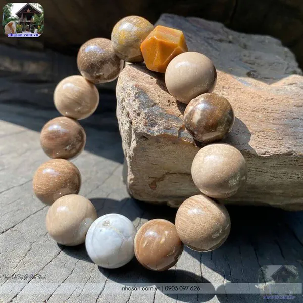 Vòng đeo tay gỗ hóa thạch 17ly