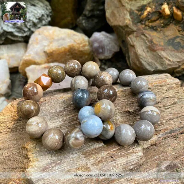 Vòng đeo tay gỗ hóa thạch 17ly