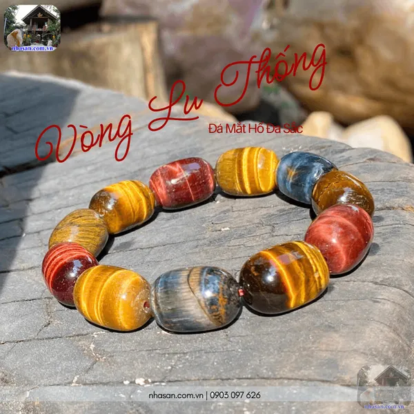 Vòng lu thống đá mắt hổ đa sắc 13ly