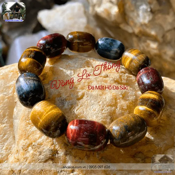 Vòng lu thống đá mắt hổ đa sắc 13ly