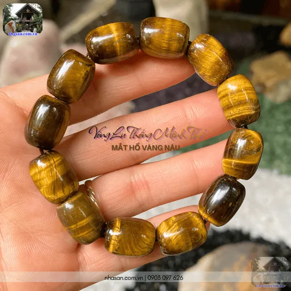 Vòng lu thống mệnh thổ 12ly mắt hổ vàng nâu