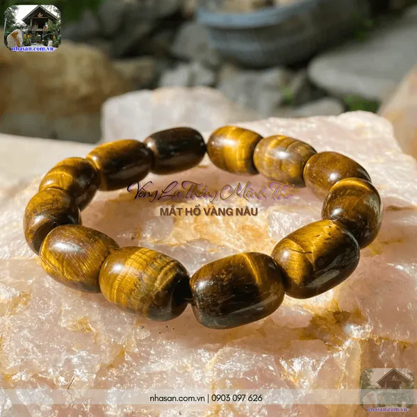Vòng lu thống mệnh thổ 12ly mắt hổ vàng nâu
