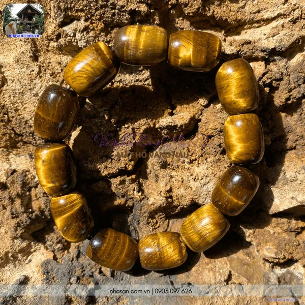 Vòng lu thống mệnh thổ 12ly mắt hổ vàng nâu