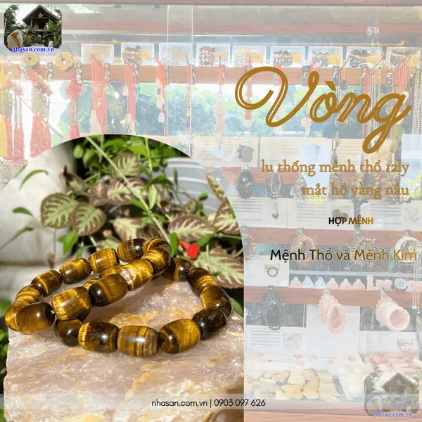 Vòng lu thống mệnh thổ 12ly mắt hổ vàng nâu