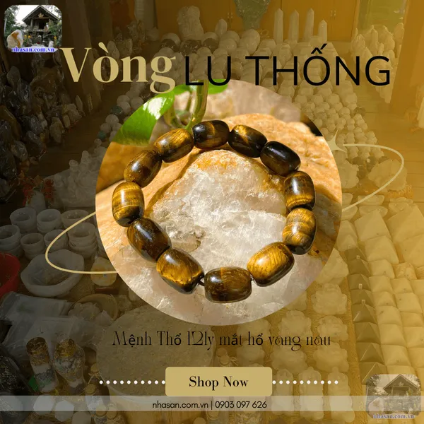Vòng lu thống mệnh thổ 12ly mắt hổ vàng nâu