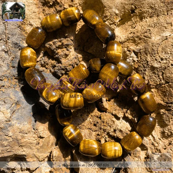 Vòng lu thống mệnh thổ 12ly mắt hổ vàng nâu