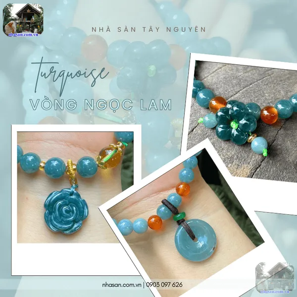 Vòng ngọc lam 7ly, 8ly, 10ly, mix hoa mẫu đơn, đồng tiền, hoa mai phú quý