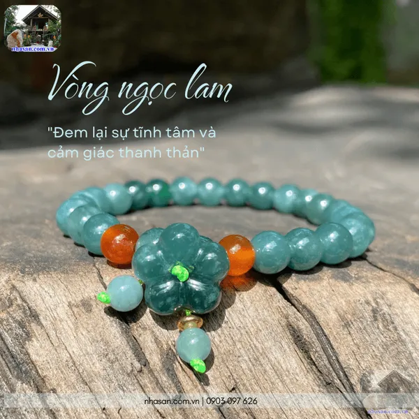 Vòng ngọc lam 7ly, 8ly, 10ly, mix hoa mẫu đơn, đồng tiền, hoa mai phú quý