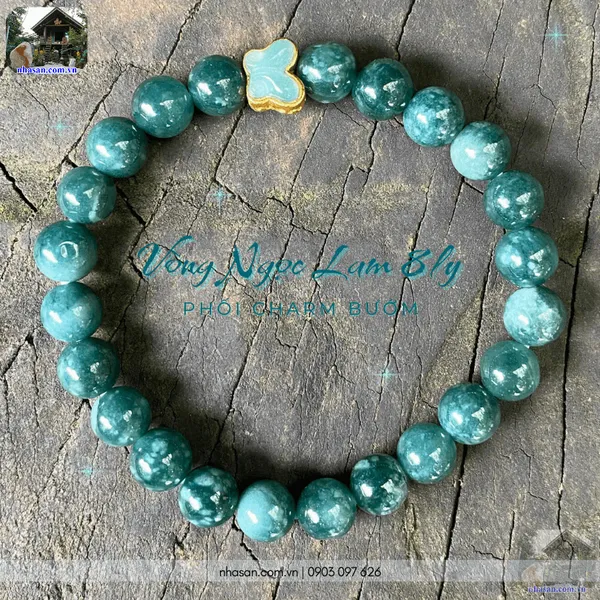 Vòng ngọc lam 8ly phối charm bướm