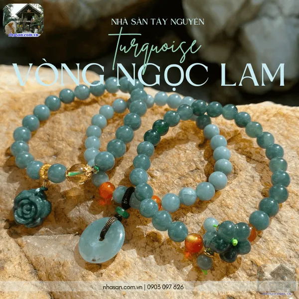 Vòng ngọc lam 7ly, 8ly, 10ly, mix hoa mẫu đơn, đồng tiền, hoa mai phú quý