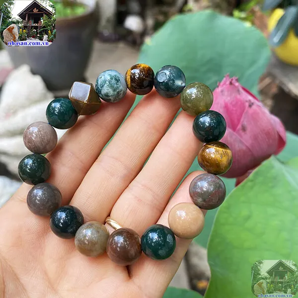 Vòng tay đá canxedon mix mắt hổ 12mm sang chảnh và quyến rũ