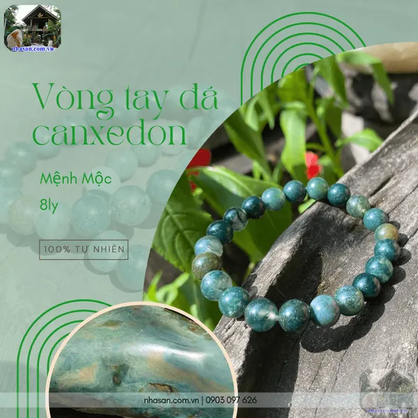 Vòng tay đá canxedon mệnh mộc 8ly chiêu tài lộc, tăng cường sức khỏe