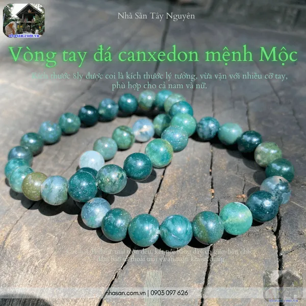 Vòng tay đá canxedon mệnh mộc 8ly chiêu tài lộc, tăng cường sức khỏe