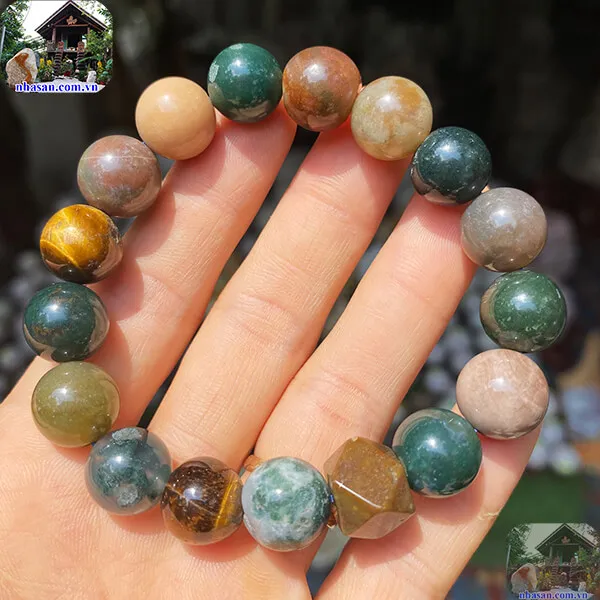 Vòng tay đá canxedon mix mắt hổ 12mm sang chảnh và quyến rũ