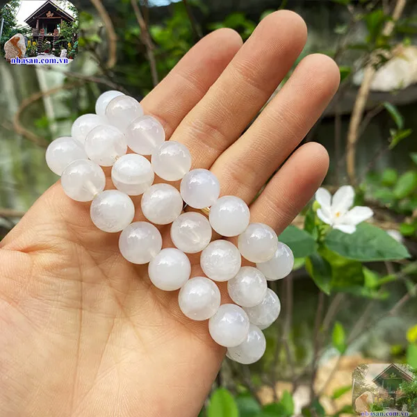 Vòng Tay Đá Mã Não Trắng 12 Ly
