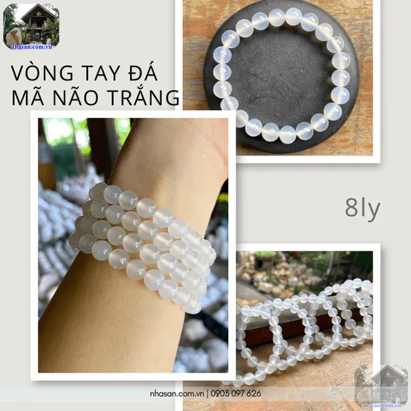Vòng tay đá mã não trắng 8 ly