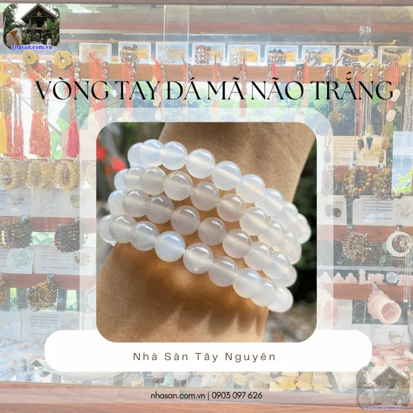 Vòng tay đá mã não trắng 8 ly